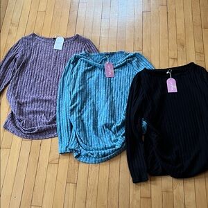 NWT Maternity Ribbed Long Sleeve Tops in Purple, Blue, and Black